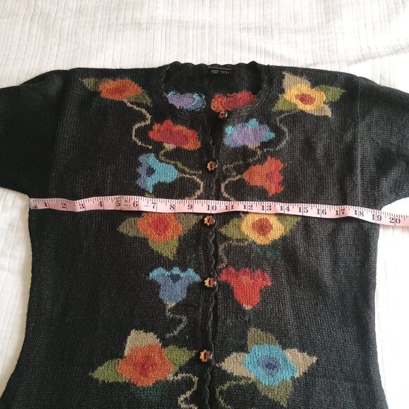 EUC Carmen's Made in Peru 100% Alpaca Button Up Floral Knit Cardigan Sweater - Picture 5 of 9